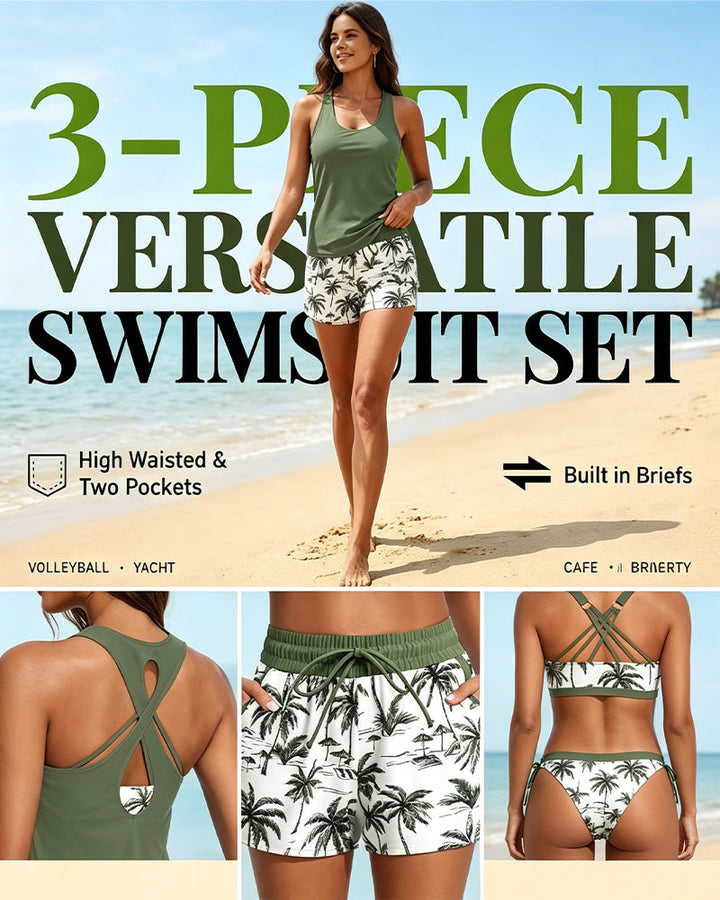 Maren | Three-Piece Tankini Bikini & Cover-Up Set