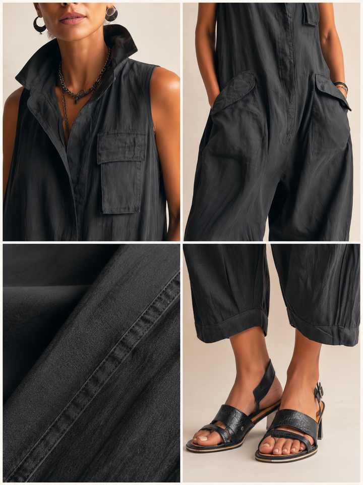 Rose | Black Sleeveless Utility Wide-Leg Jumpsuit