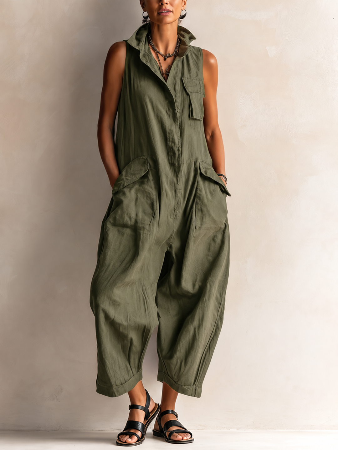 Rose | Black Sleeveless Utility Wide-Leg Jumpsuit