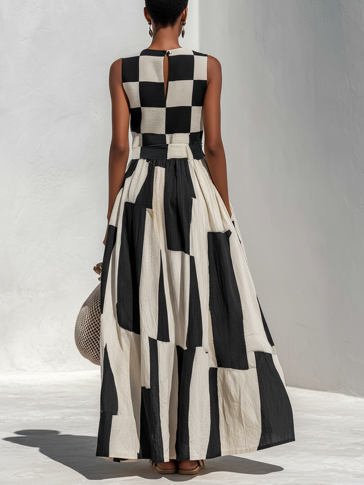 Audrey | Contrast Panel Sleeveless Maxi Dress