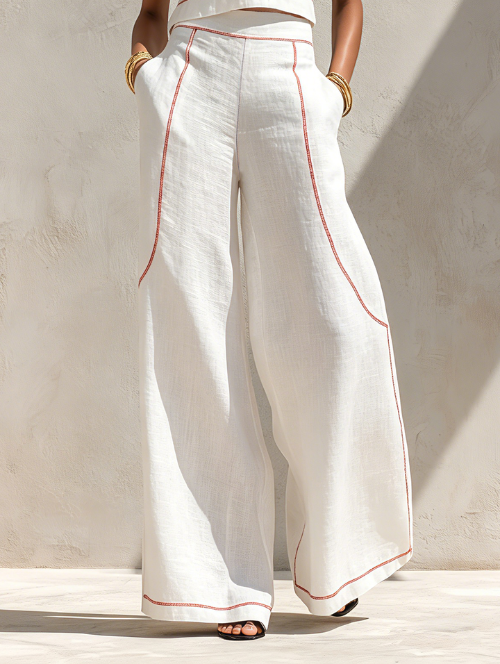 Amelia | Linen Blend Contrast Stitch Co-Ord Set