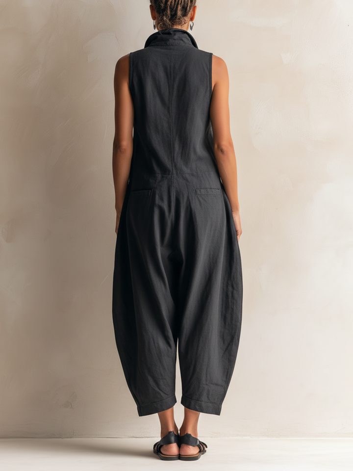 Rose | Black Sleeveless Utility Wide-Leg Jumpsuit