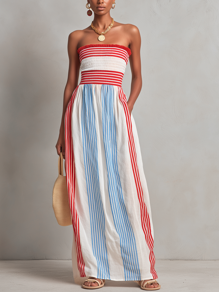Aurora | Strapless Striped Maxi Dress