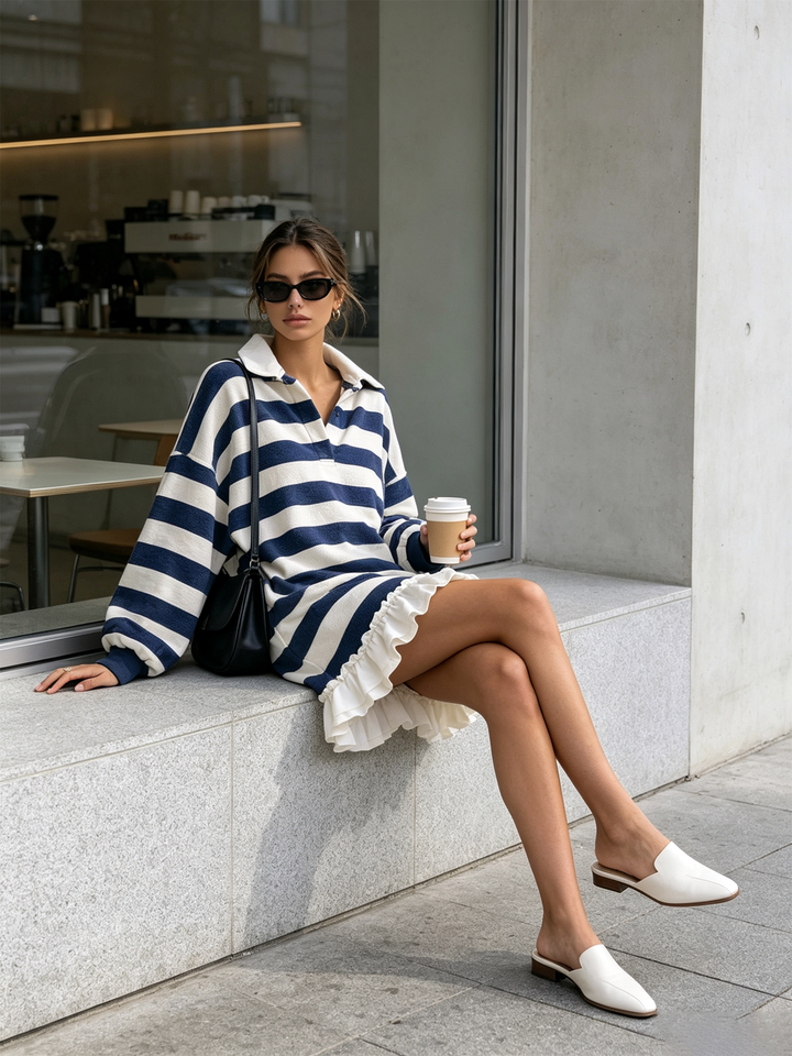 Harper | Striped Ruffle Jumper Dress