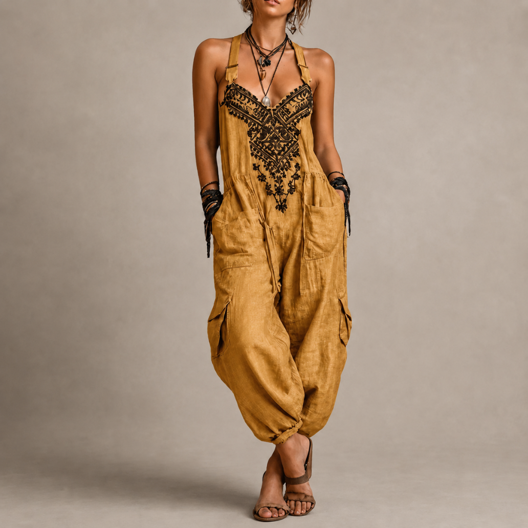 Darcie | Bohemian Linen Utility Jumpsuit