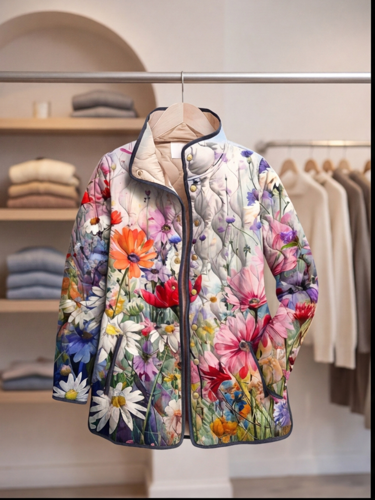 Kaia | Charming Vintage Floral Print Quilted Jacket