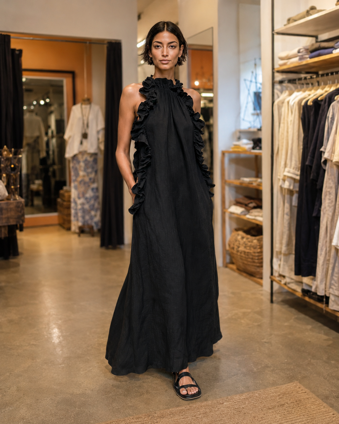 Emilia | Ruffle Linen Maxi Dress