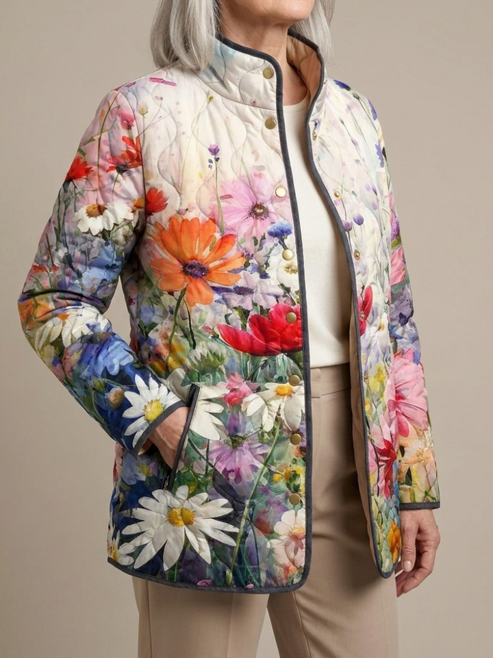 Kaia | Charming Vintage Floral Print Quilted Jacket