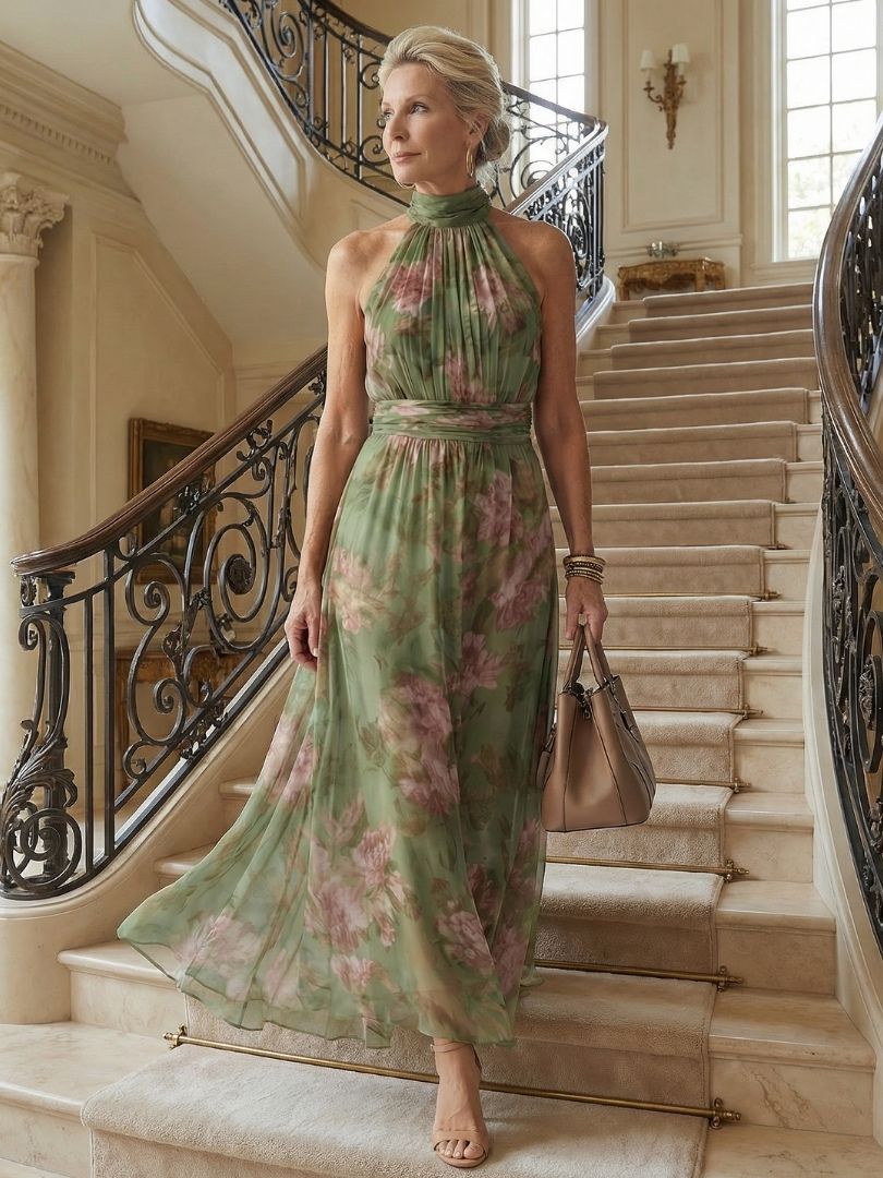 Paula | Midi Dress with Ruched Halterneck