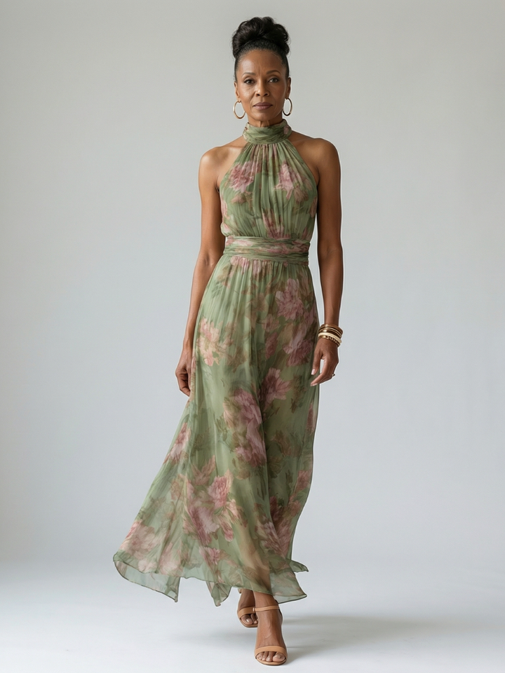 Paula | Midi Dress with Ruched Halterneck