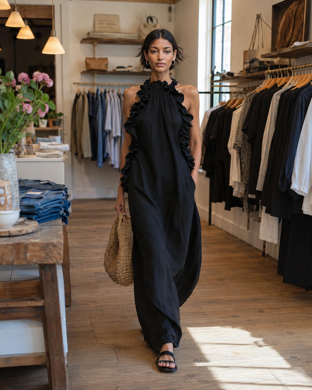 Emilia | Ruffle Linen Maxi Dress