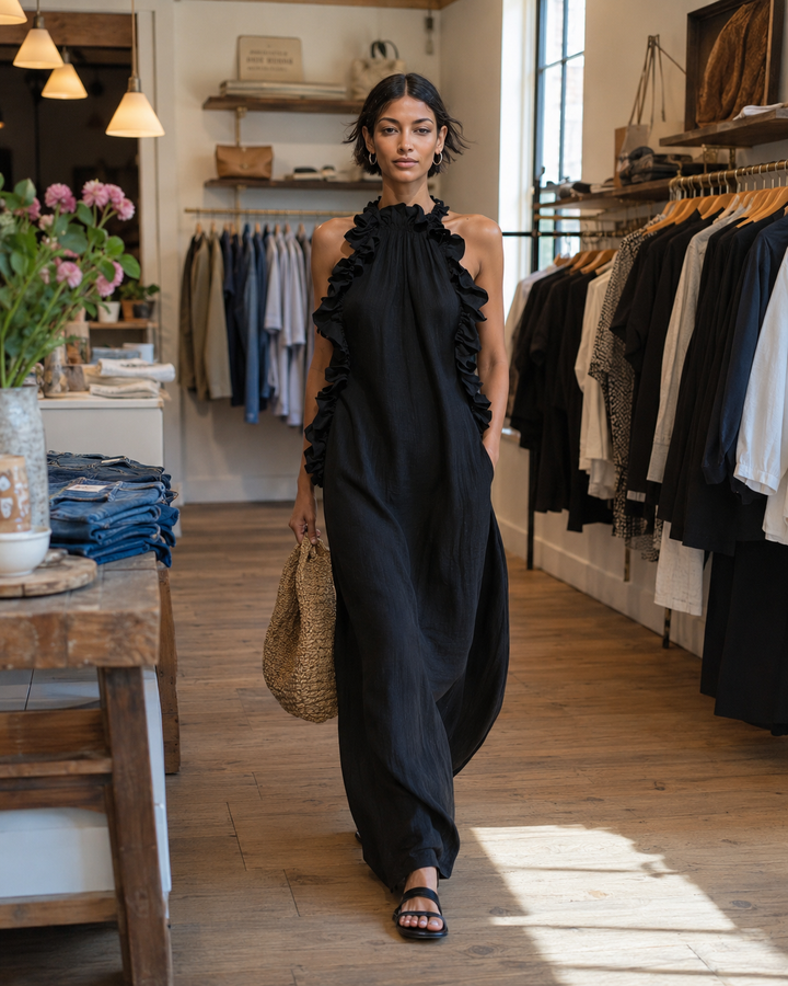 Emilia | Ruffle Linen Maxi Dress