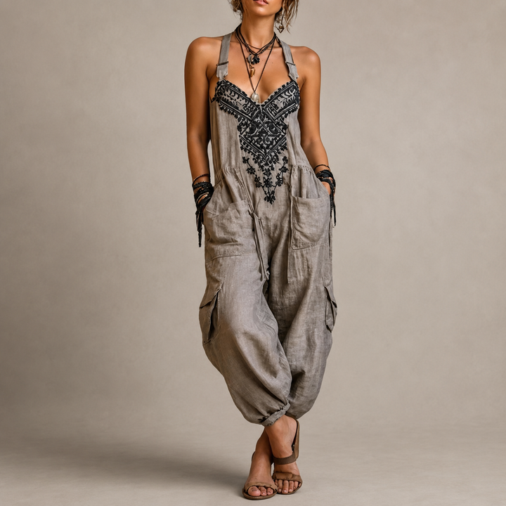Darcie | Bohemian Linen Utility Jumpsuit
