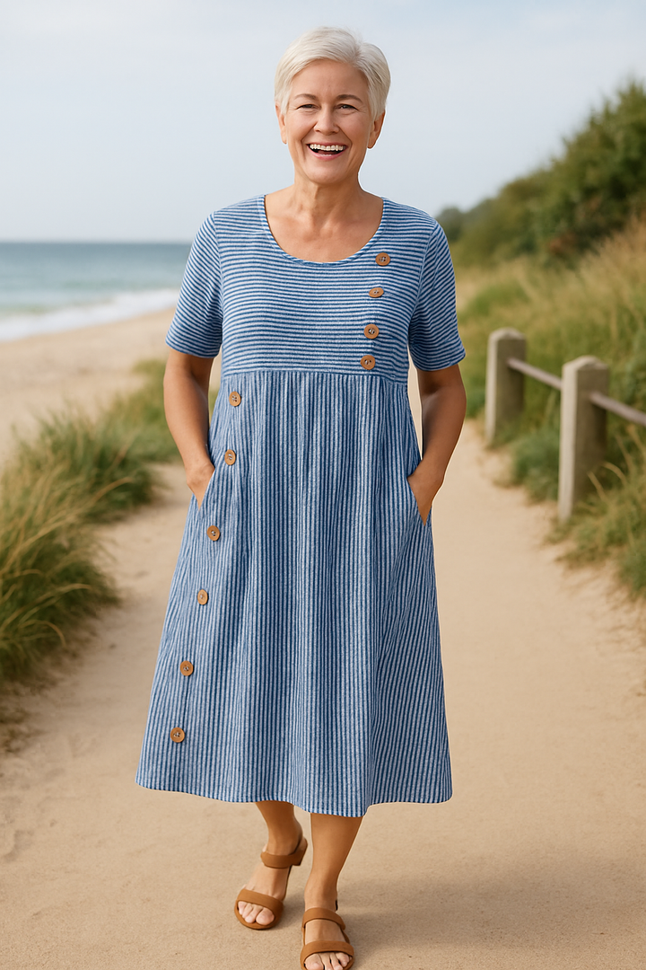 Adeline | Striped Button Midi Dress