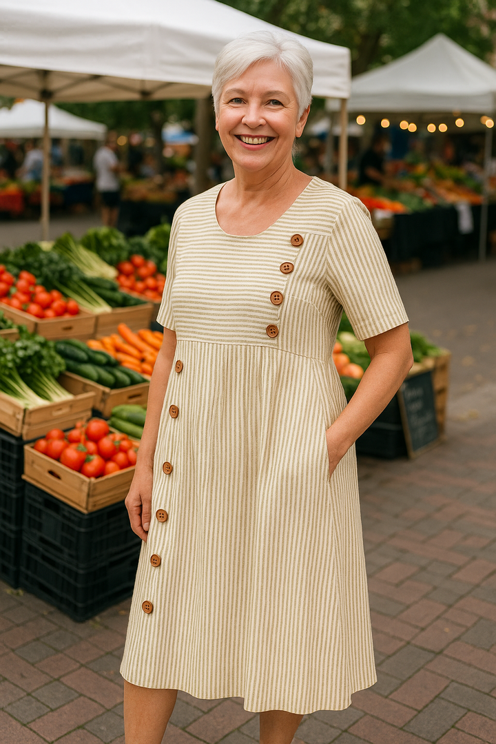 Adeline | Striped Button Midi Dress