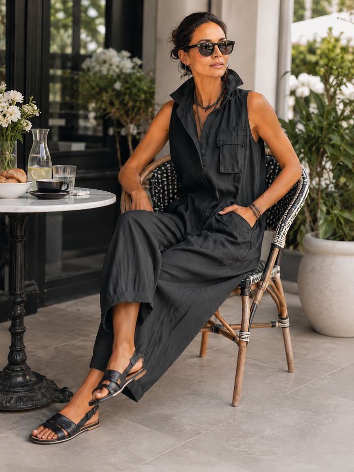 Rose | Black Sleeveless Utility Wide-Leg Jumpsuit