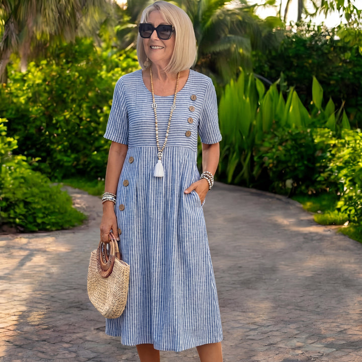 Dorothy | Striped Linen Blend Midi Dress