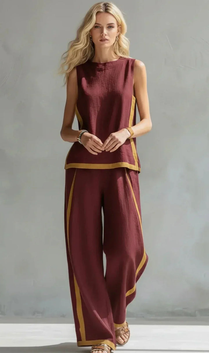 Ursula - Elegant and Casual Set of Waistcoat and Trousers with Bicolour Details