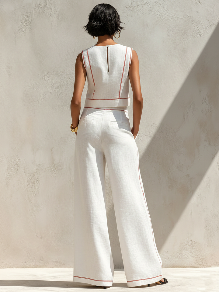 Amelia | Linen Blend Contrast Stitch Co-Ord Set