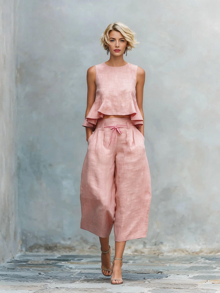 Women's two-piece outfit with ruffled hem