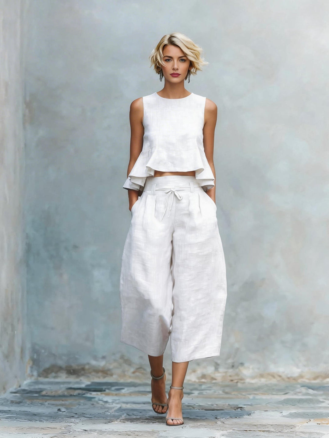 Women's two-piece outfit with ruffled hem