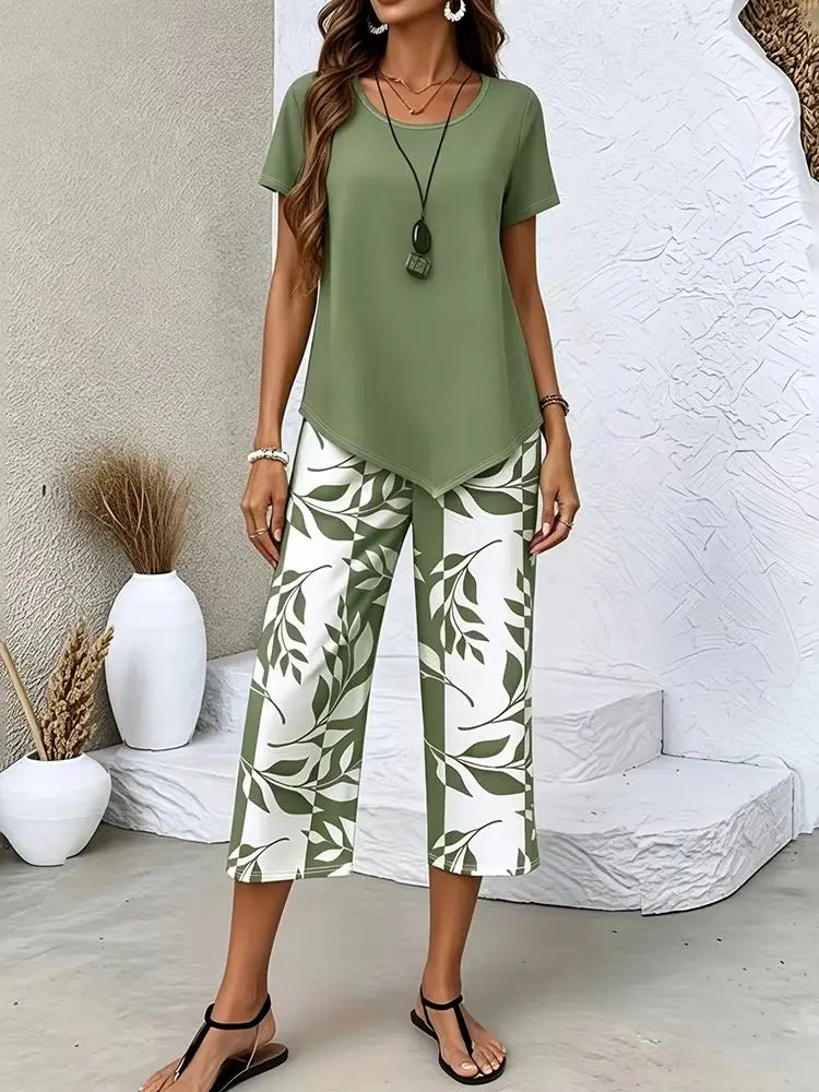 Olivia | Leaf print two-piece set