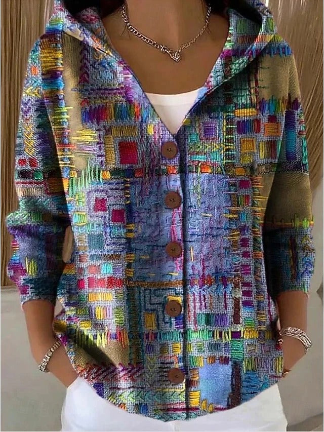 Bonnie | Artistic Print Hooded Cardigan