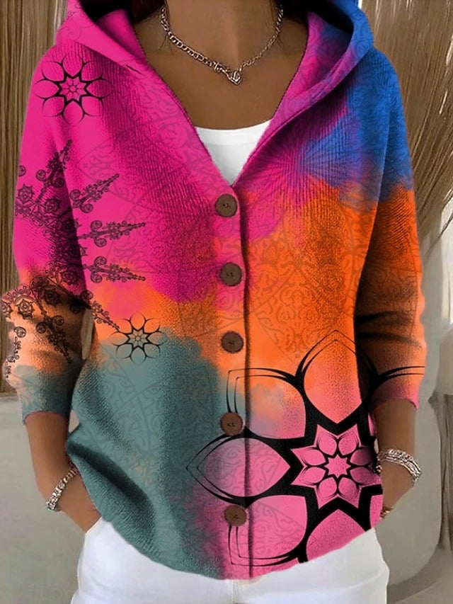 Bonnie | Artistic Print Hooded Cardigan