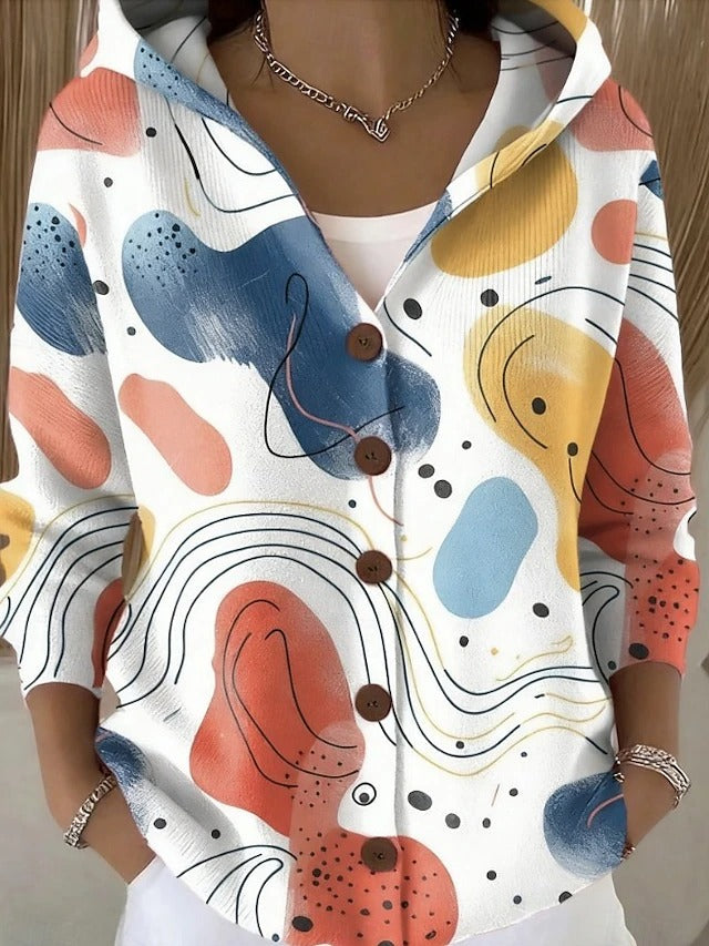 Bonnie | Artistic Print Hooded Cardigan