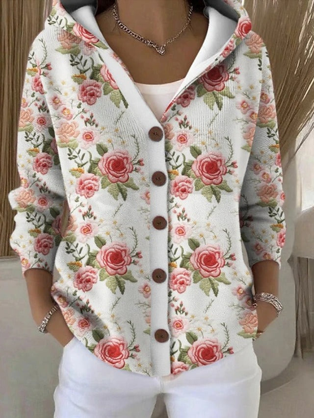 Bonnie | Artistic Print Hooded Cardigan