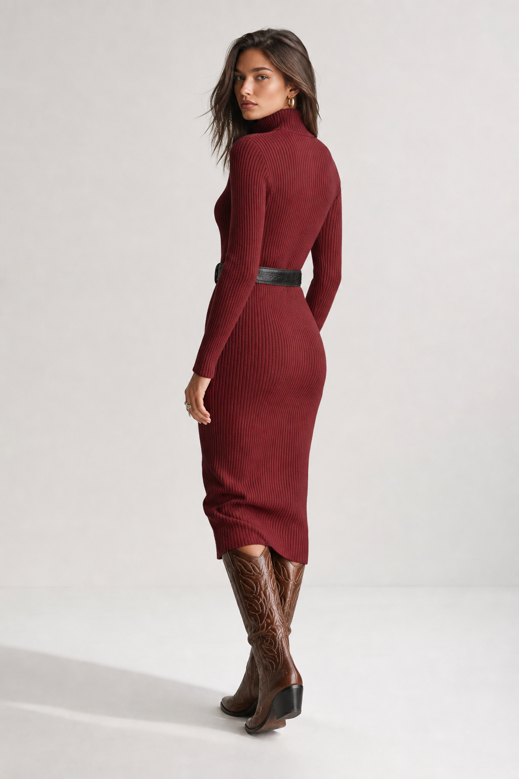 Sienna | Ribbed Knit Belted Midi Dress
