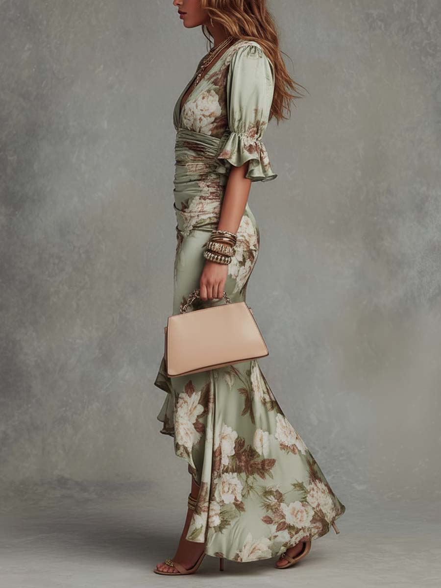Eleanor Floral Satin Midi Dress