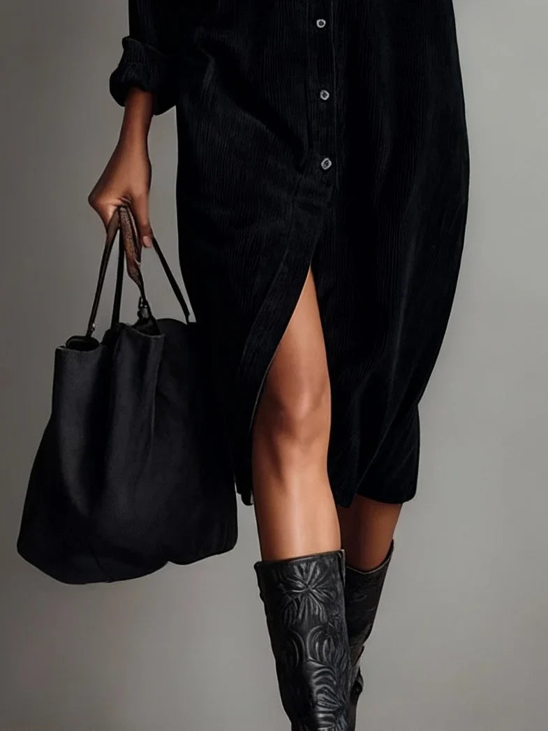 Eliza | Corduroy Midi Shirt Dress