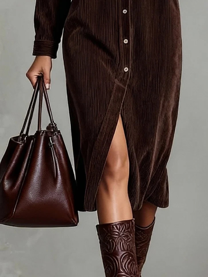 Eliza | Corduroy Midi Shirt Dress