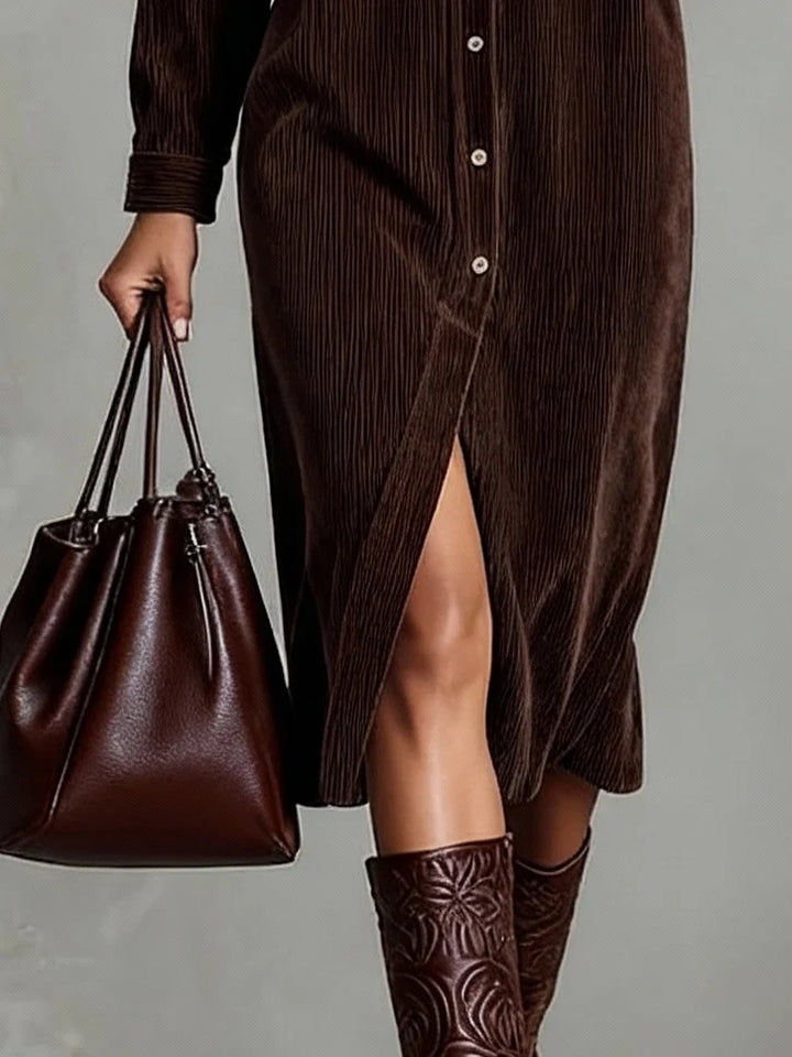 Eliza | Corduroy Midi Shirt Dress