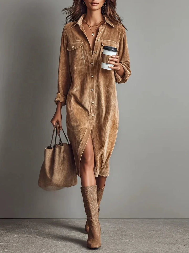Eliza | Corduroy Midi Shirt Dress