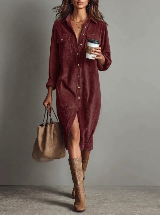 Eliza | Corduroy Midi Shirt Dress