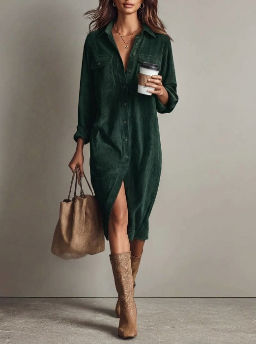 Eliza | Corduroy Midi Shirt Dress