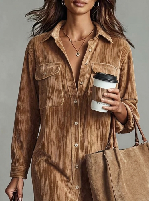 Eliza | Corduroy Midi Shirt Dress
