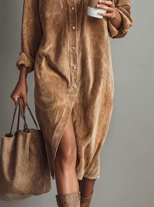 Eliza | Corduroy Midi Shirt Dress