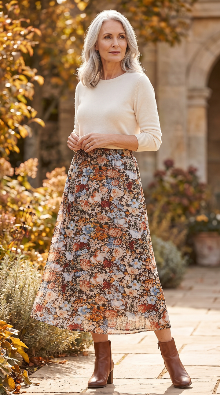Hazel | Autumn Floral Midi Skirt