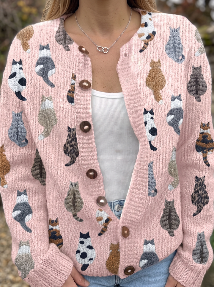 Tabitha | Cat Print Knit Cardigan