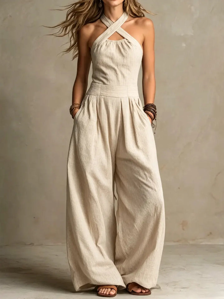 Sophia | Cross-Neck Wide Leg Jumpsuit