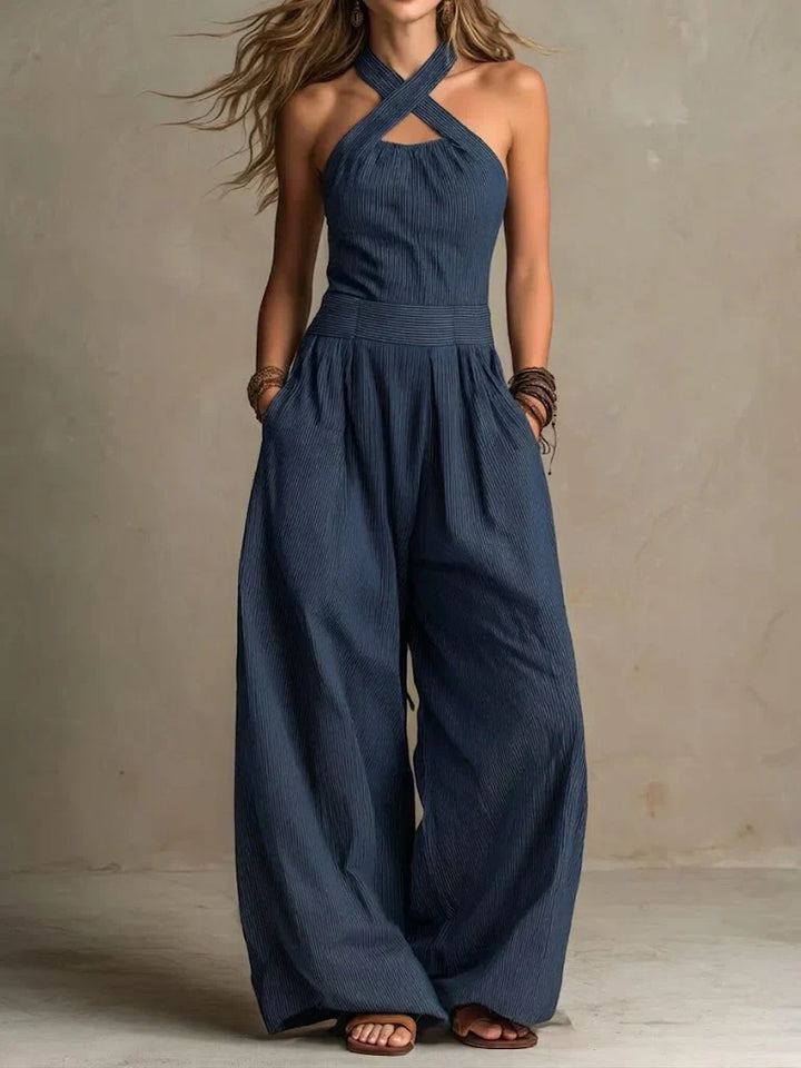 Sophia | Cross-Neck Wide Leg Jumpsuit